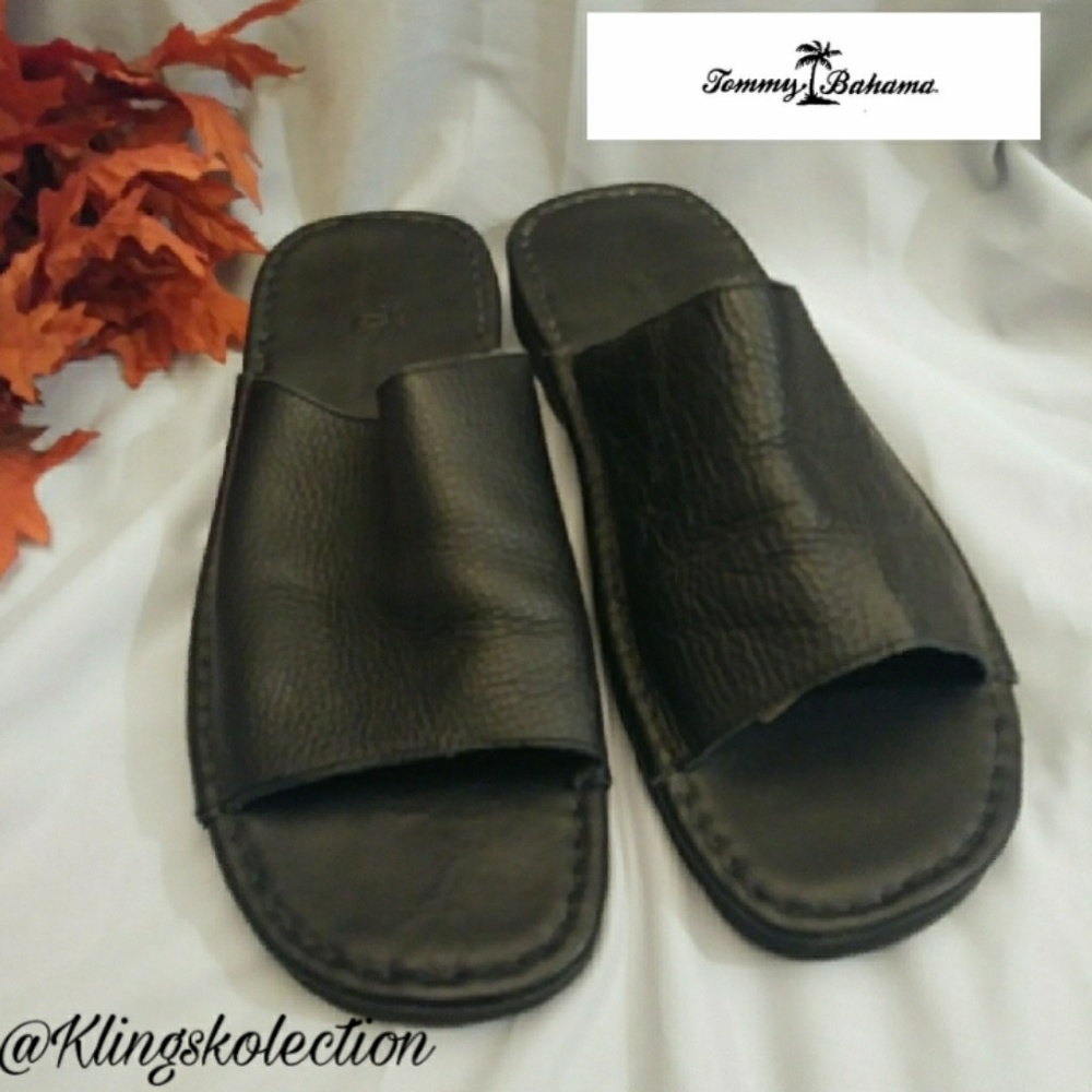 Tommy Bahama black leather sandals